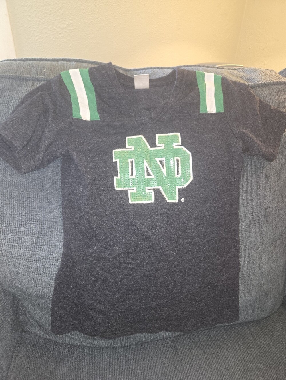 Girl’s Colosseum Notre Dame Embellished Sequen V-Neck T-Shirt